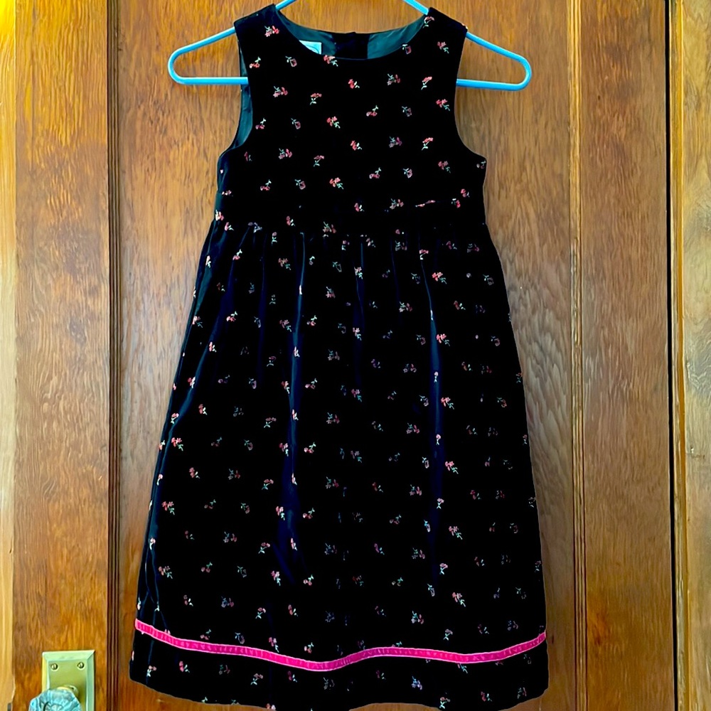 Black velvet dress with floral print, Talbots kids size 6